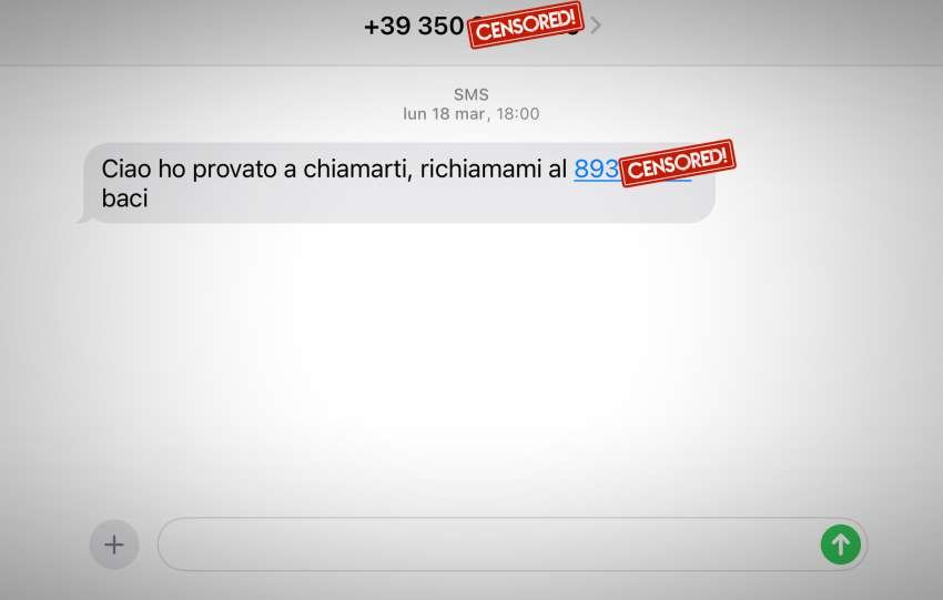 Attenzione all’SMS: Ciao ho provato a chiamarti, richiamami al numero 893