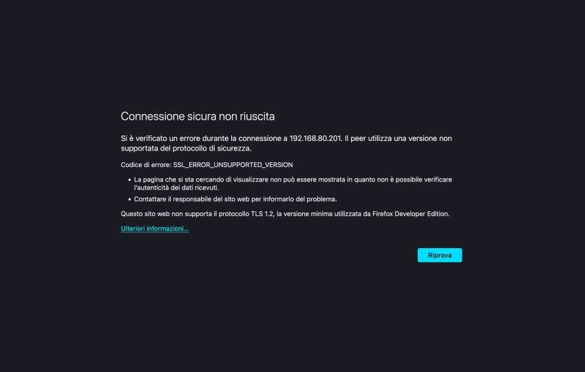 Risolto il problema SSL_ ERROR_ UNSUPPORTED_ VERSION