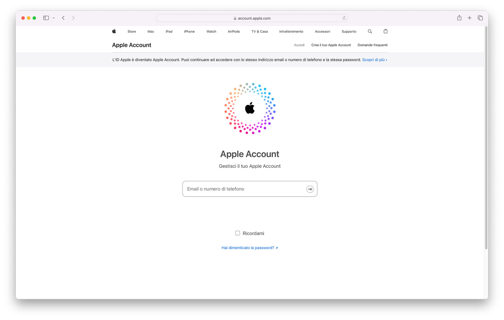 1 - Esportazione Note tramite Apple Account - Login ad Apple Account